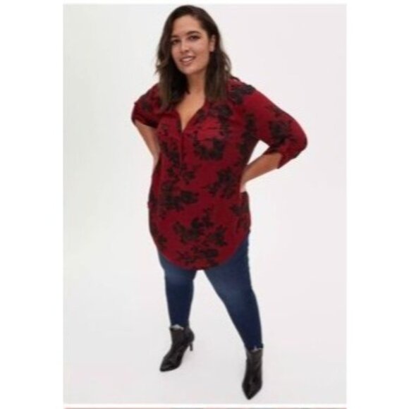 Torrid Harper Georgette Pullover 3/4 Sleeve Tunic Blouse red size 2x plus - Picture 1 of 12